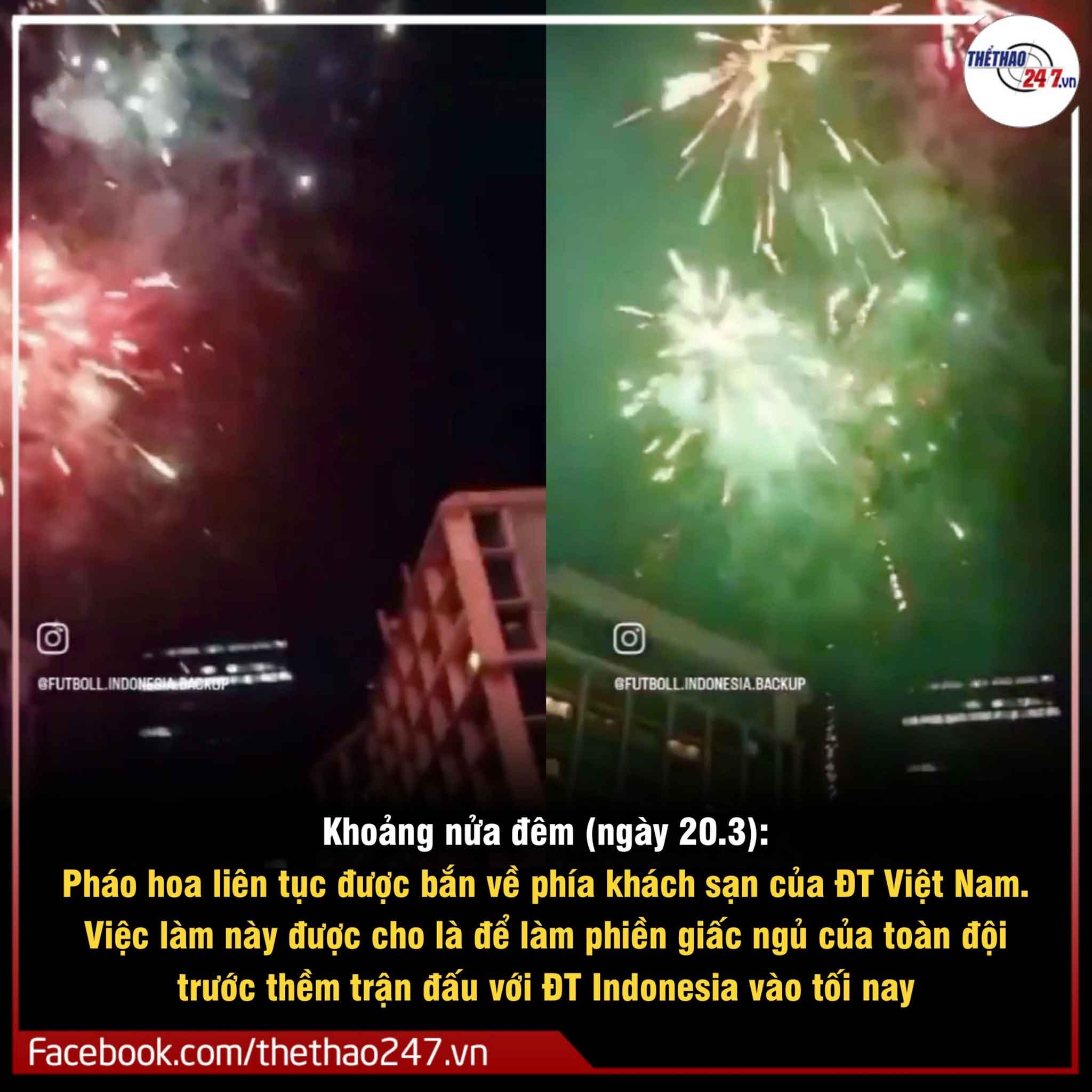 Nóng: CĐV Indonesia bắn trực tiếp pháo hoa vào khách sạn đội tuyệt Việt Nam đang ở!!!